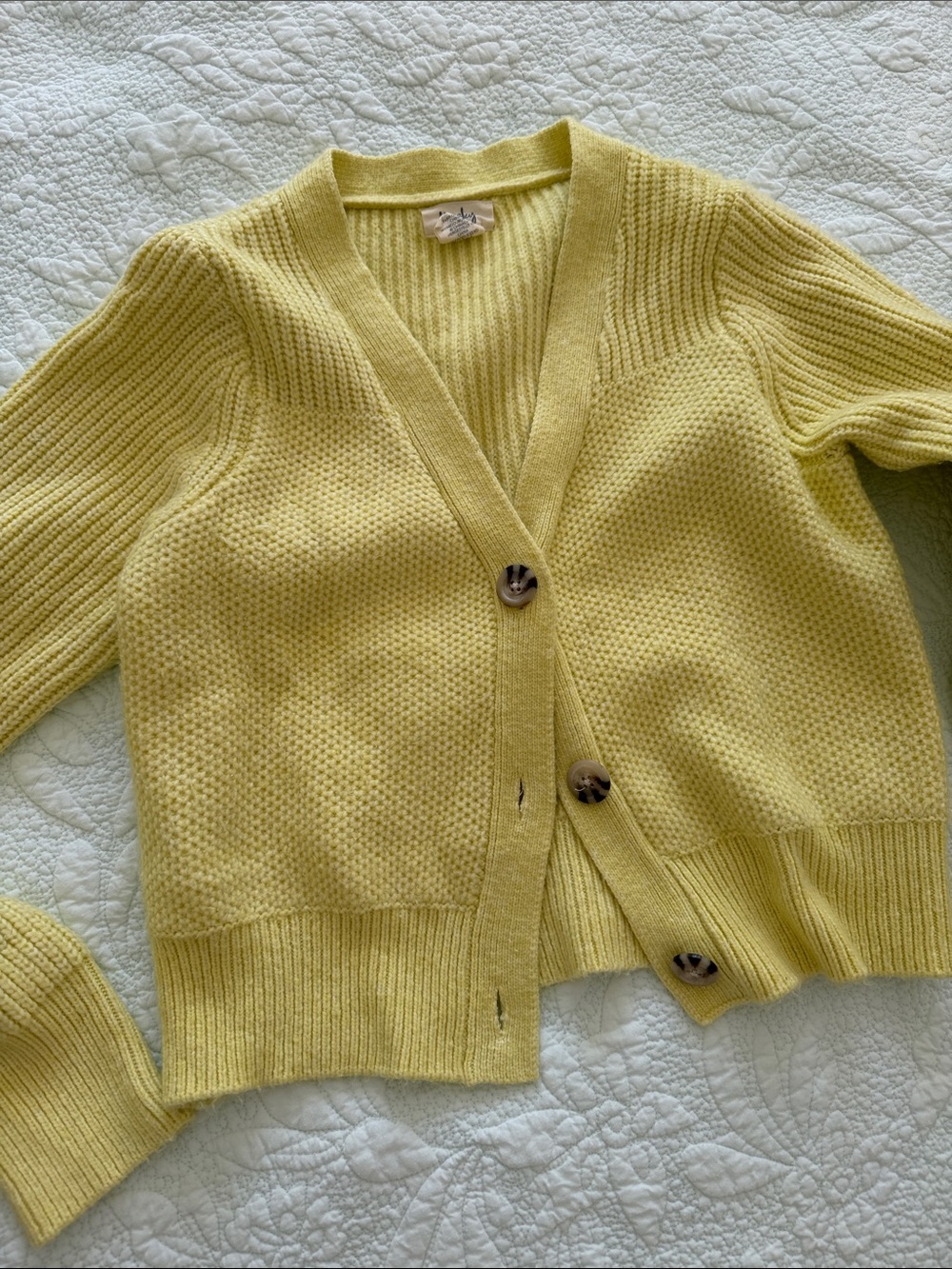 Kaisely soft Pale Yellow V-Neck Button Cardigan M